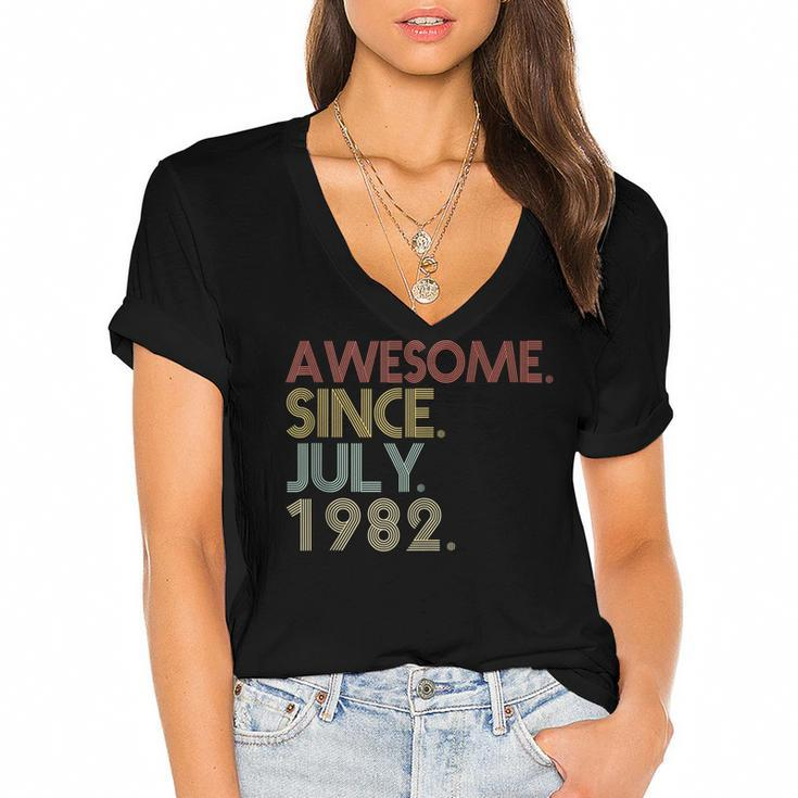 40Th Birthday Party 40 Years Old Awesome Since July 1982  Women's Jersey Short Sleeve Deep V-Neck Tshirt