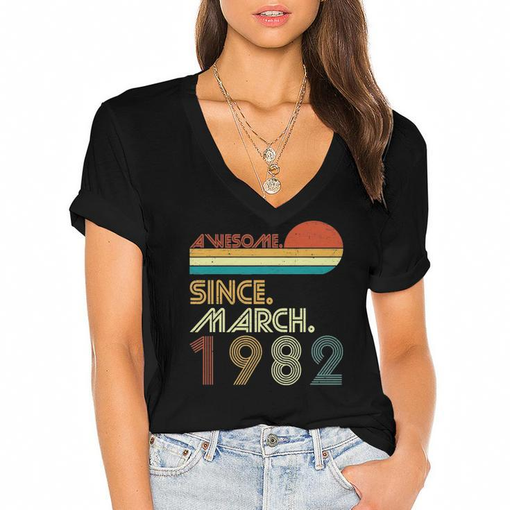41St Birthday Vintage Awesome Since March 1982 41 Years Women's Jersey Short Sleeve Deep V-Neck Tshirt