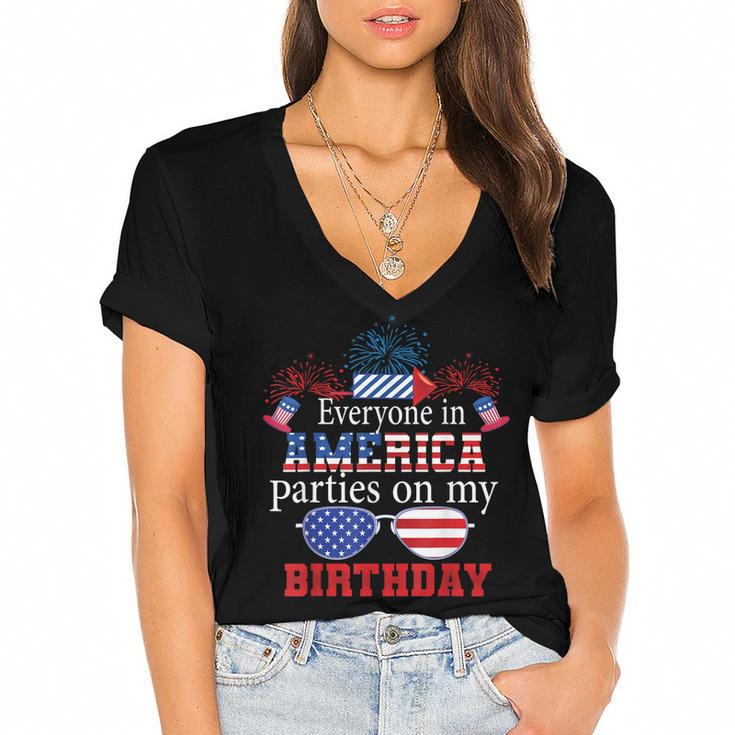 4Th Of July Birthday Gifts Funny Bday Born On 4Th Of July  Women's Jersey Short Sleeve Deep V-Neck Tshirt