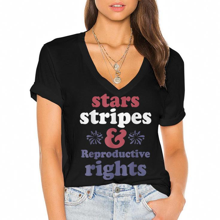 4Th Of July Stars Stripes Reproductive Rights Patriotic  Women's Jersey Short Sleeve Deep V-Neck Tshirt