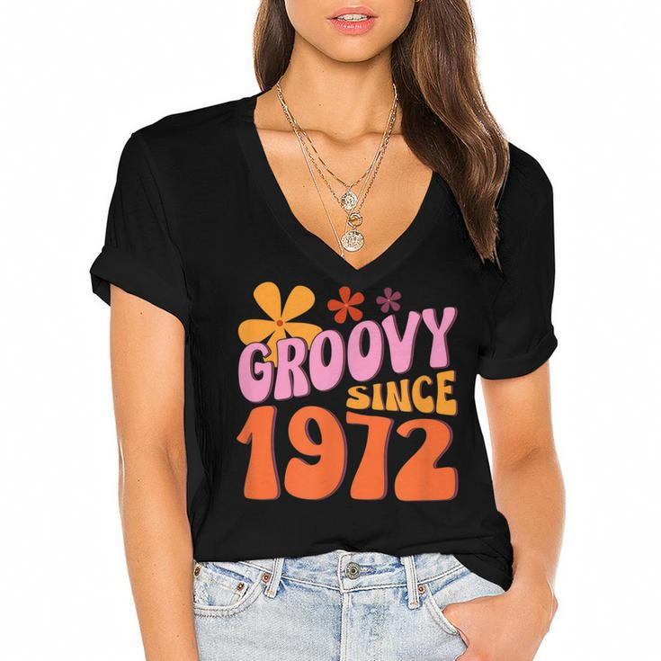 50Th Birthday Groovy Since 1972  Women's Jersey Short Sleeve Deep V-Neck Tshirt