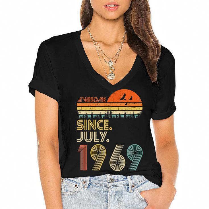 53 Years Old Awesome Since July 1969 53Rd Birthday  Women's Jersey Short Sleeve Deep V-Neck Tshirt