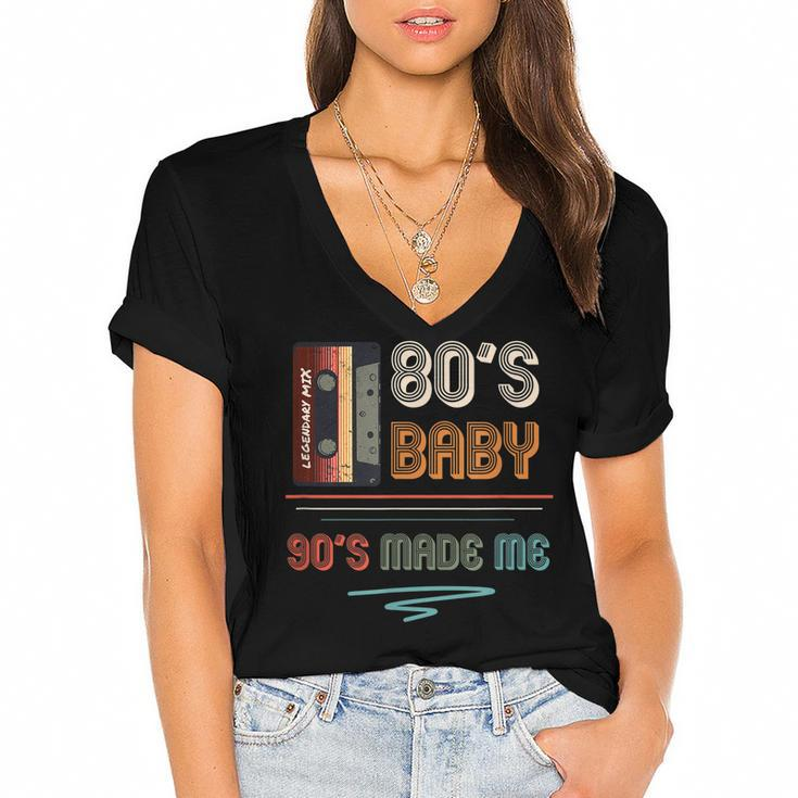 80S Baby 90S Made Me 90S Hip Hop Fans  V2 Women's Jersey Short Sleeve Deep V-Neck Tshirt