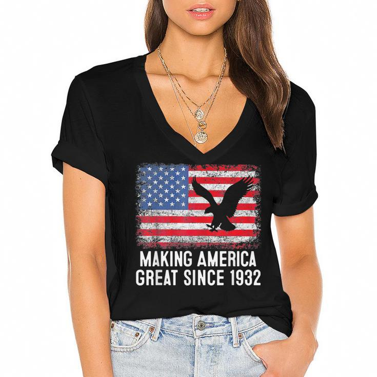 90Th BirthdayMaking America Great Since 1932  Women's Jersey Short Sleeve Deep V-Neck Tshirt