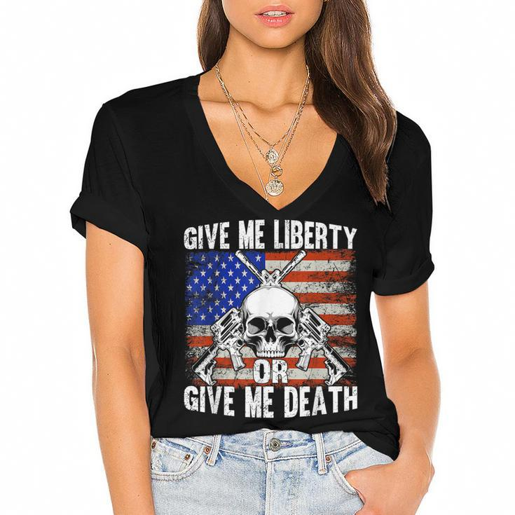 Ar-15 Give Me Liberty Or Give Me Death Skull - Ar15 Rifle  Women's Jersey Short Sleeve Deep V-Neck Tshirt