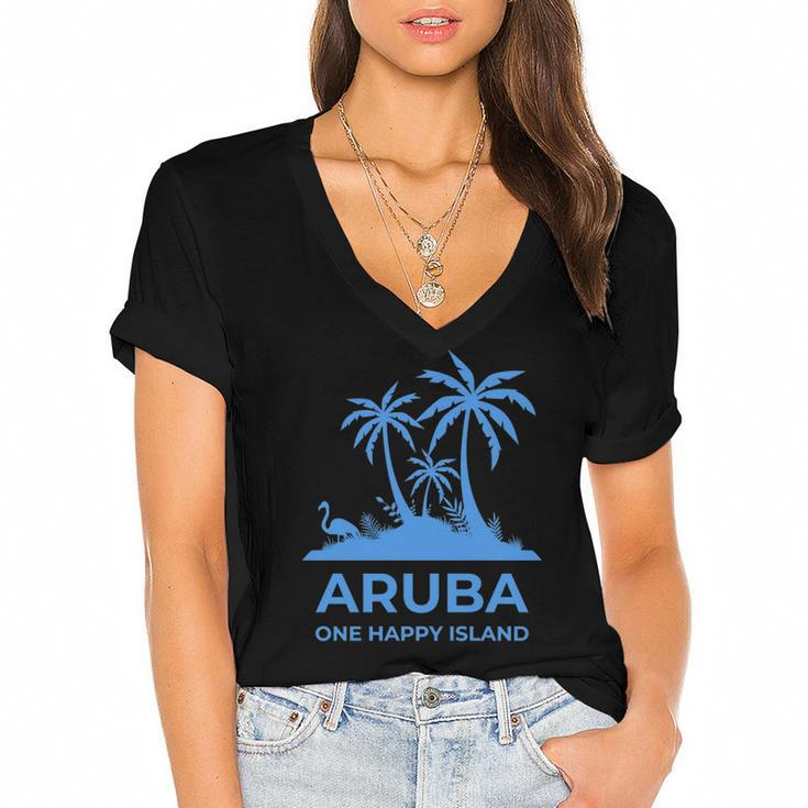 Aruba One Happy Island  V2 Women's Jersey Short Sleeve Deep V-Neck Tshirt