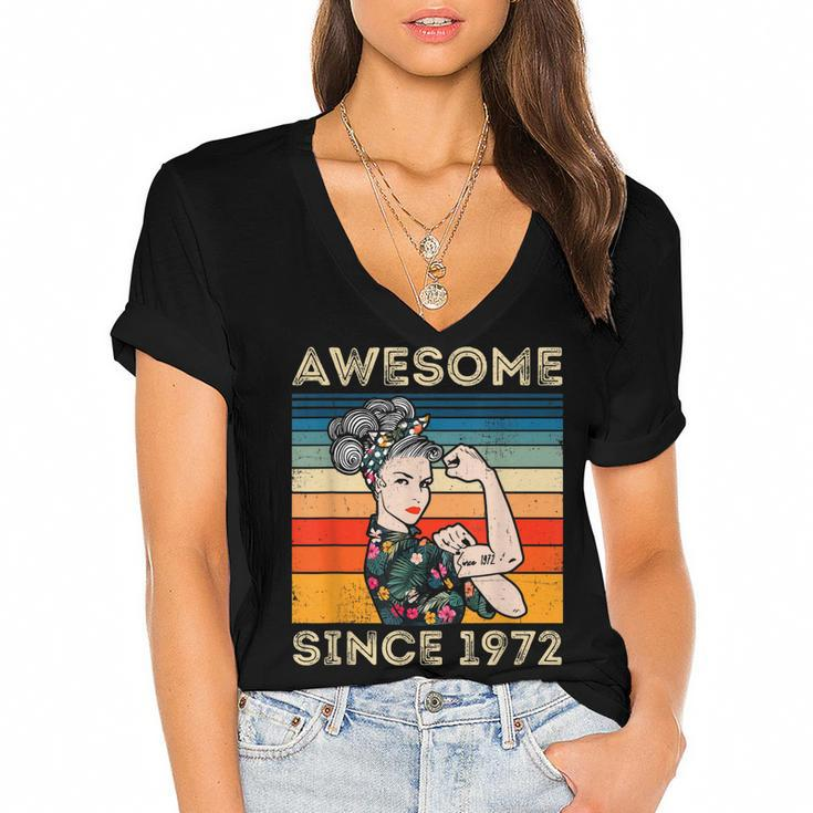 Awesome Since 1972 40Th Birthday Gifts 50 Years Old Vintage  Women's Jersey Short Sleeve Deep V-Neck Tshirt