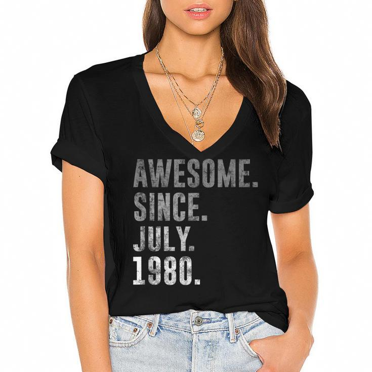 Awesome Since July 1980 42Nd Birthday Vintage 1980  Women's Jersey Short Sleeve Deep V-Neck Tshirt