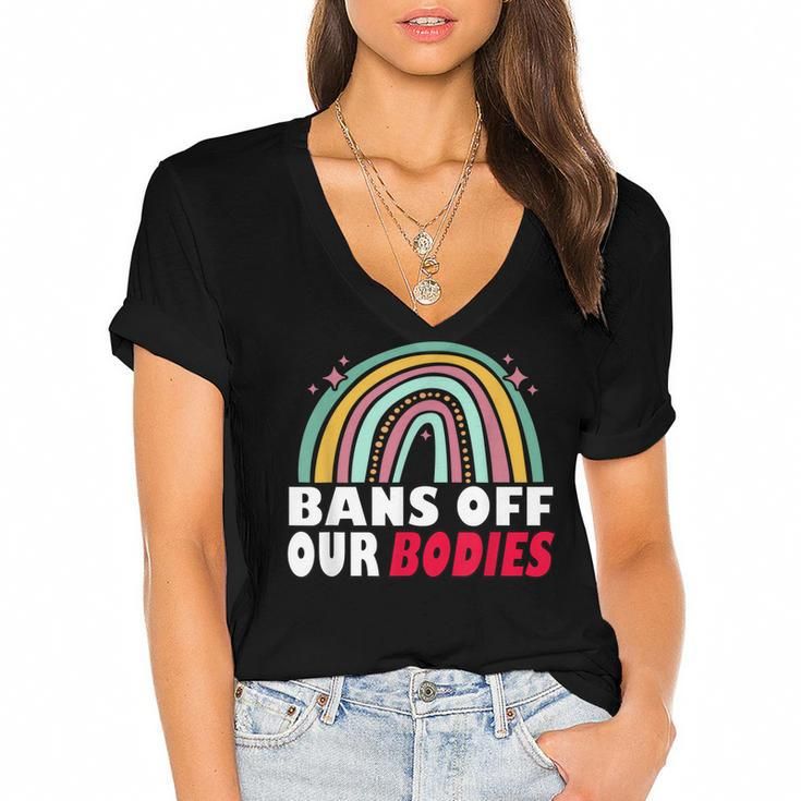 Bans Off Our Bodies Pro Choice Abortion Feminist Retro  Women's Jersey Short Sleeve Deep V-Neck Tshirt