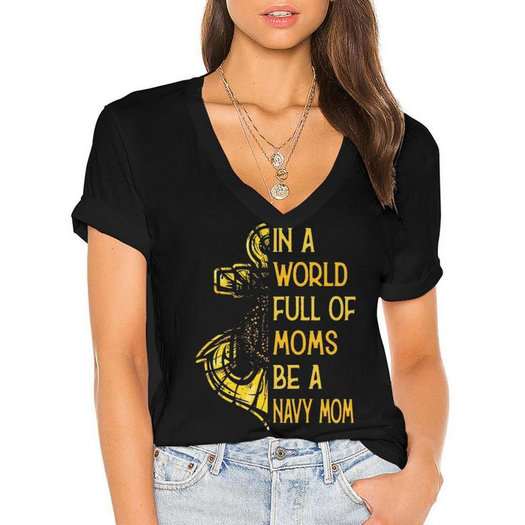Be A Navy Mom Women's Jersey Short Sleeve Deep V-Neck Tshirt