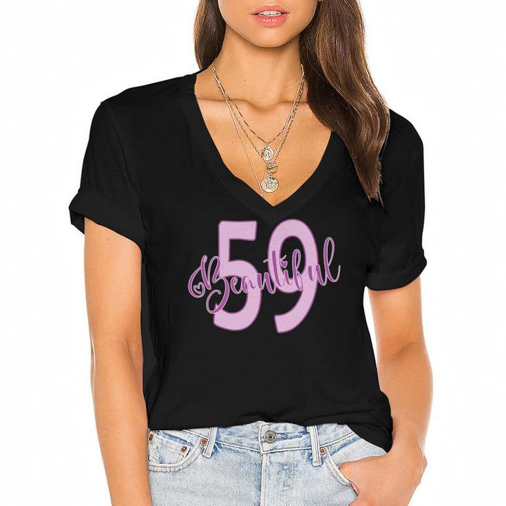 Beautiful 59Th Birthday Apparel For Woman 59 Years Old Women's Jersey Short Sleeve Deep V-Neck Tshirt
