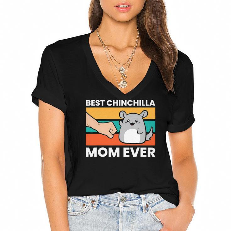Best Chinchilla Mom Ever Funny Pet Chinchilla Women's Jersey Short Sleeve Deep V-Neck Tshirt