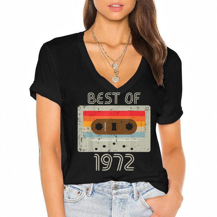 Best Of 1972 Casette Tape Retro 50Th Birthday 50 Years Old  Women's Jersey Short Sleeve Deep V-Neck Tshirt