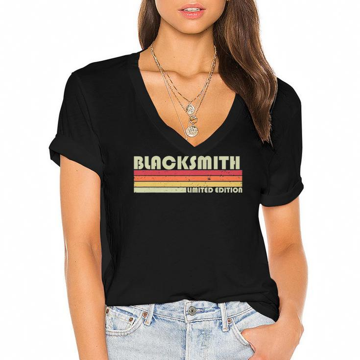Blacksmith Funny Job Title Profession Birthday Worker Idea Women's Jersey Short Sleeve Deep V-Neck Tshirt
