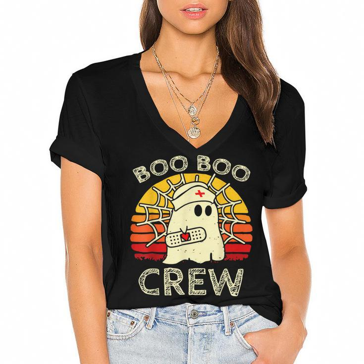 Boo Boo Crew Nurse  Funny Ghost Halloween Nurse  V3 Women's Jersey Short Sleeve Deep V-Neck Tshirt