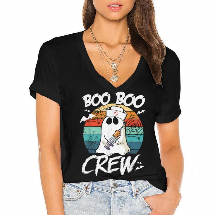 Boo Boo Crew Nurse  Funny Ghost Women Halloween Nurse  V2 Women's Jersey Short Sleeve Deep V-Neck Tshirt