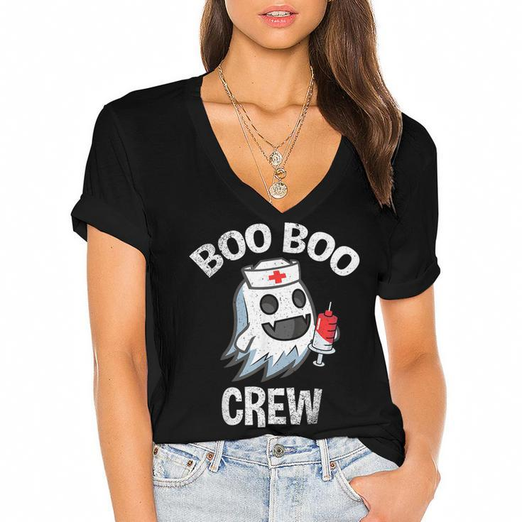 Boo Boo Crew Nurse  Halloween Costume For Women  Women's Jersey Short Sleeve Deep V-Neck Tshirt