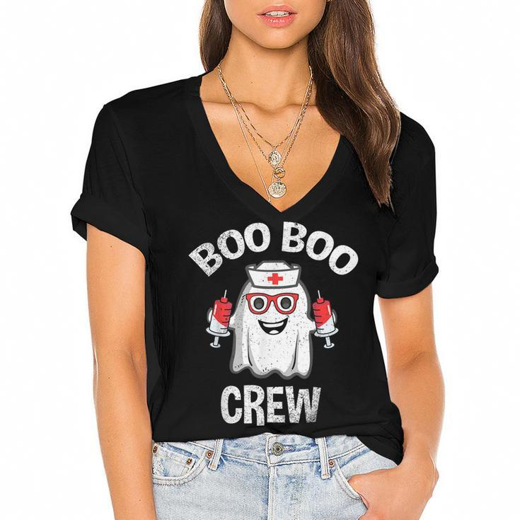 Boo Boo Crew Nurse  Halloween Costume For Womens  Women's Jersey Short Sleeve Deep V-Neck Tshirt