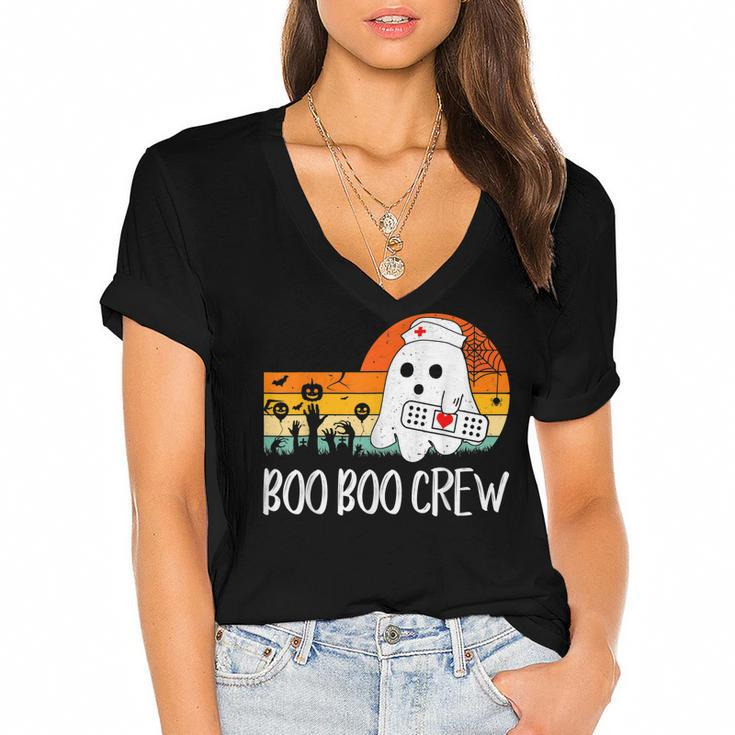 Boo Boo Crew Nurse  Halloween Nurse  For Women  Women's Jersey Short Sleeve Deep V-Neck Tshirt
