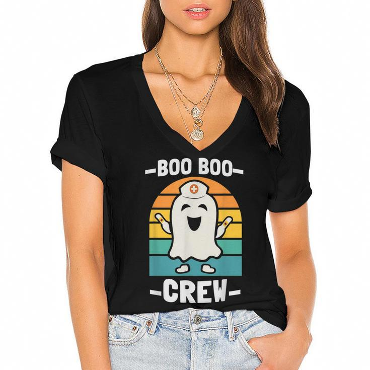 Boo Boo Crew  Nurses Rn Ghost Women Nurse Halloween  Women's Jersey Short Sleeve Deep V-Neck Tshirt