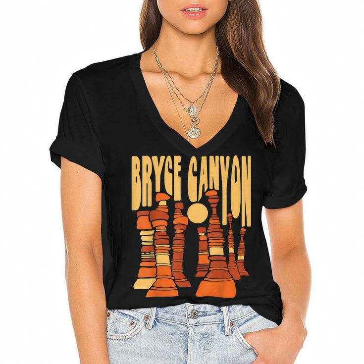 Bryce Canyon National Park Vintage Hoo Doo Retro Graphic  Women's Jersey Short Sleeve Deep V-Neck Tshirt