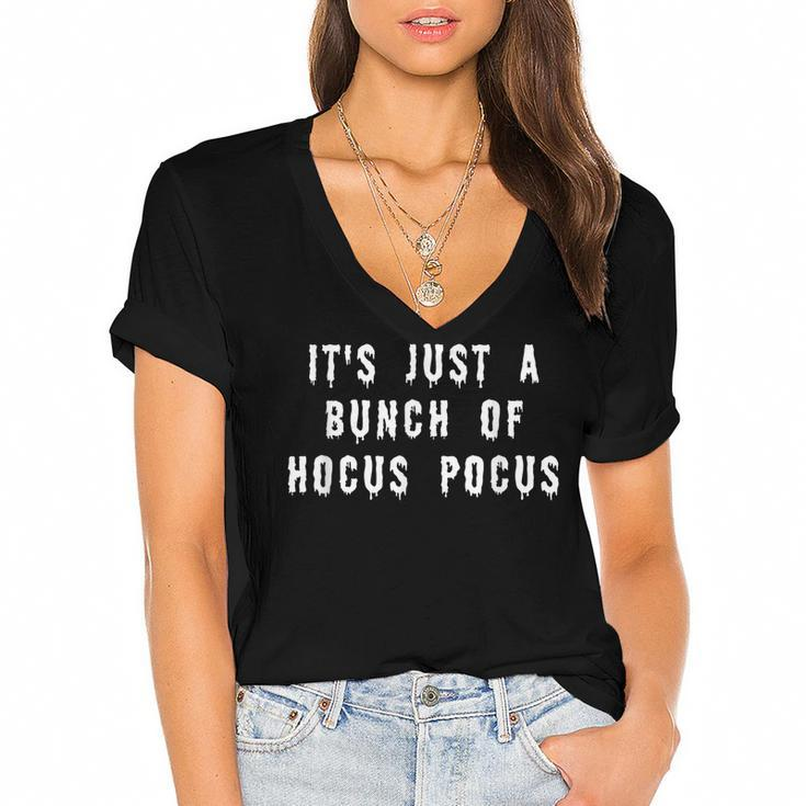 Bunch Of Hocus Pocus T  Funny Halloween Slogan Women's Jersey Short Sleeve Deep V-Neck Tshirt