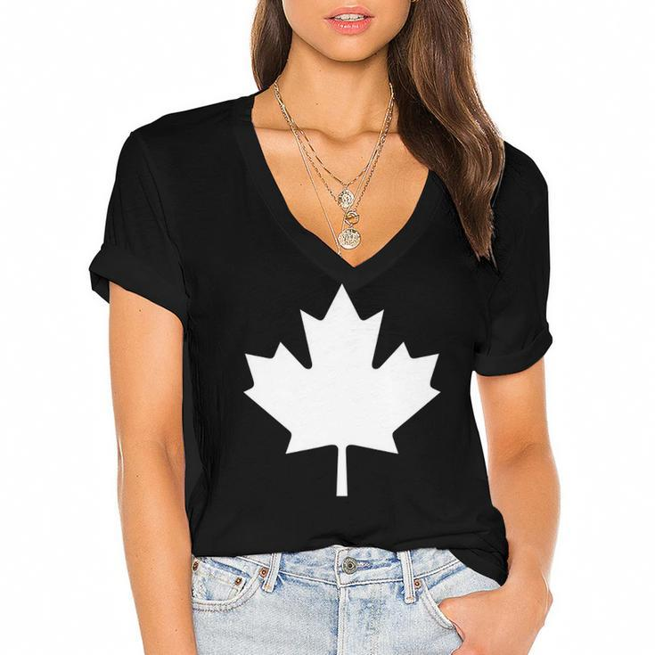 Canadian Flag  Women Men Kids Maple Leaf Canada Day Women's Jersey Short Sleeve Deep V-Neck Tshirt