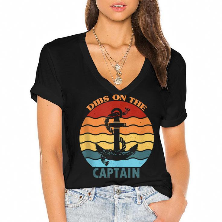 Captain Wife Dibs On The Captain Funny Dibs On The Captain  Women's Jersey Short Sleeve Deep V-Neck Tshirt