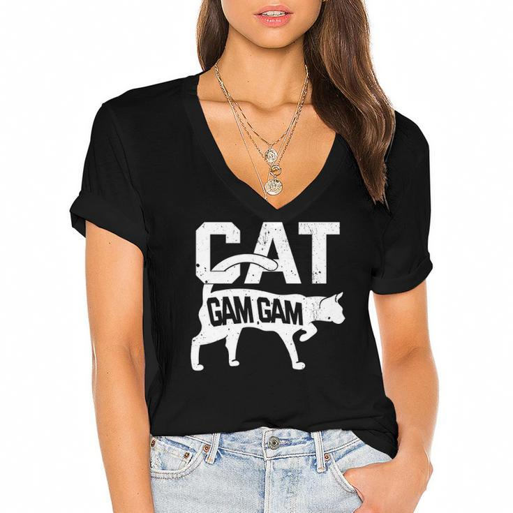 Cat Gam Gam Kitten Pet Owner Meow Women's Jersey Short Sleeve Deep V-Neck Tshirt