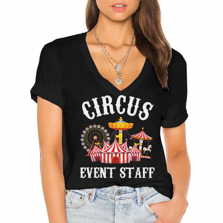 Circus Event Staff Carnival - Birthday Party Themed Vintage  Women's Jersey Short Sleeve Deep V-Neck Tshirt