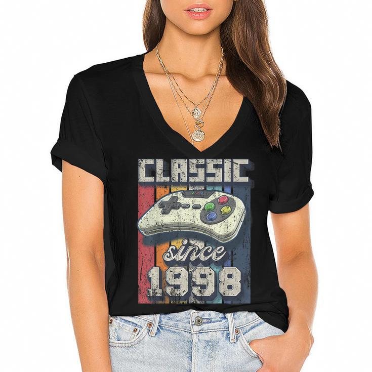 Classic 1998 24Th Birthday Retro Video Game Controller Gamer  Women's Jersey Short Sleeve Deep V-Neck Tshirt