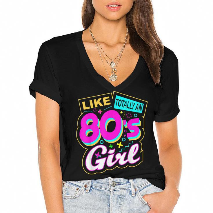 Cool 80S Girl Retro Fashion Throwback Culture Party Lover  Women's Jersey Short Sleeve Deep V-Neck Tshirt