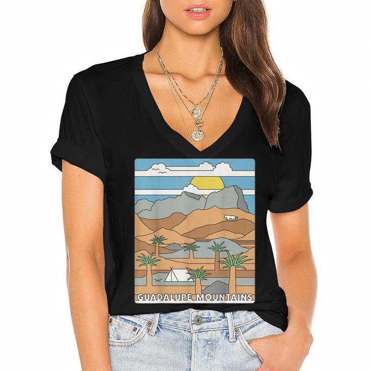 Daytime El Capitan Guadalupe Mountains National Park Texas  Women's Jersey Short Sleeve Deep V-Neck Tshirt