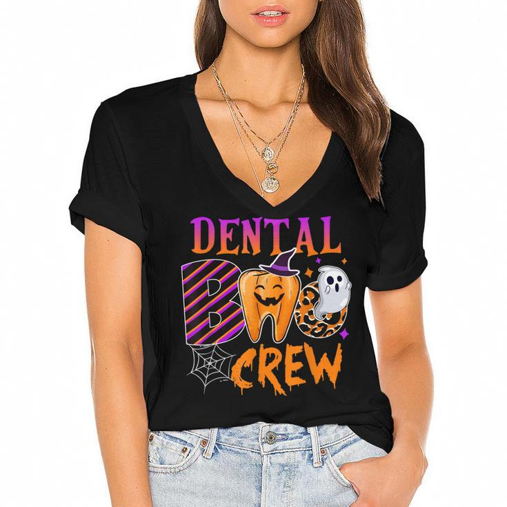 Dental Boo Crew Funny Boo Th Dentist Matching Halloween  Women's Jersey Short Sleeve Deep V-Neck Tshirt