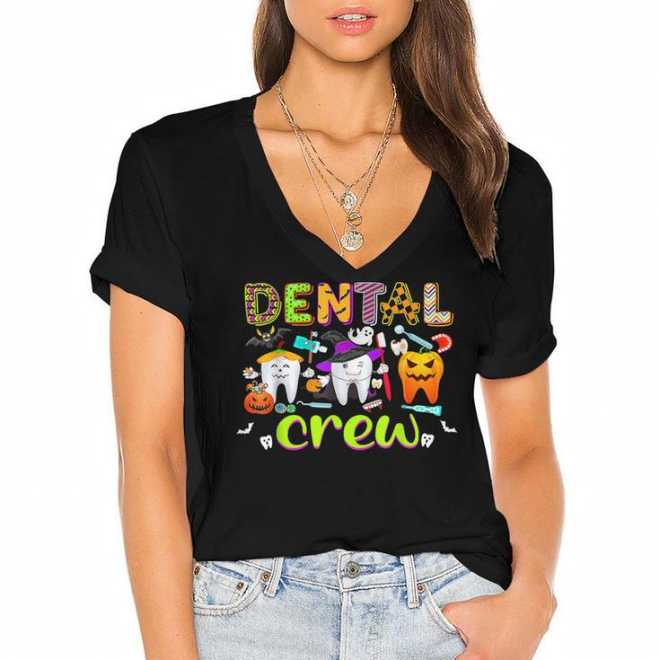Dental Boo Crew Halloween Funny Dentist Assistant  V3 Women's Jersey Short Sleeve Deep V-Neck Tshirt