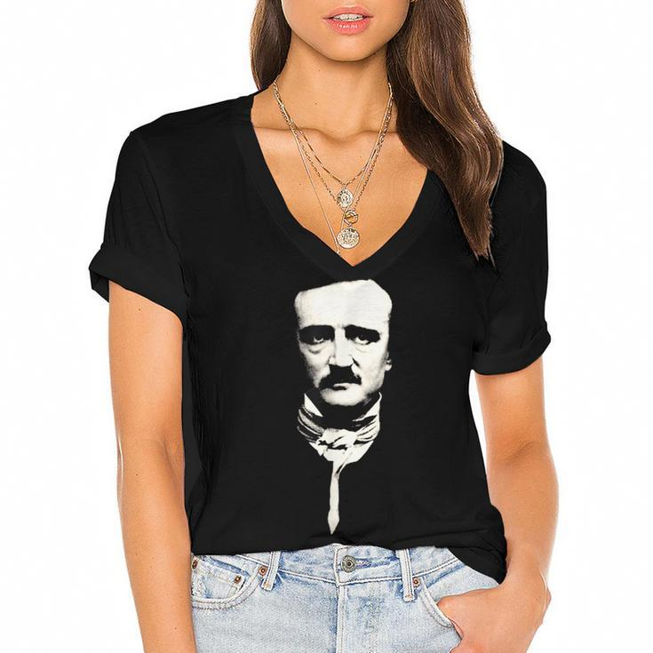 Edgar Allan Poe | Writer | Face Portrait |  Women's Jersey Short Sleeve Deep V-Neck Tshirt