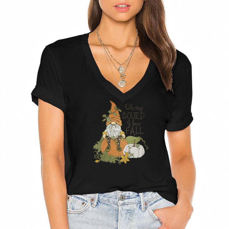 Fall Gnomes Oh My Gourd I Love Fall Women's Jersey Short Sleeve Deep V-Neck Tshirt