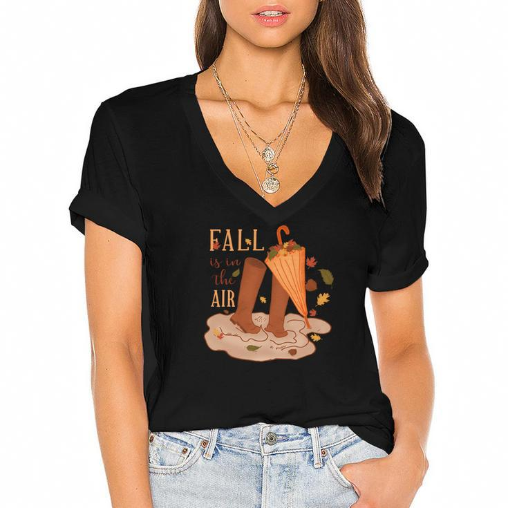 Fall Is In The Air Thanksgiving Gifts Women's Jersey Short Sleeve Deep V-Neck Tshirt - Thegiftio