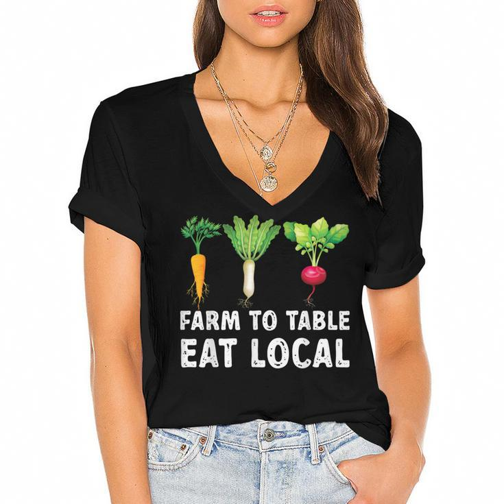 Farmers  Farm To Table Eat Local Farmers Market  Women's Jersey Short Sleeve Deep V-Neck Tshirt