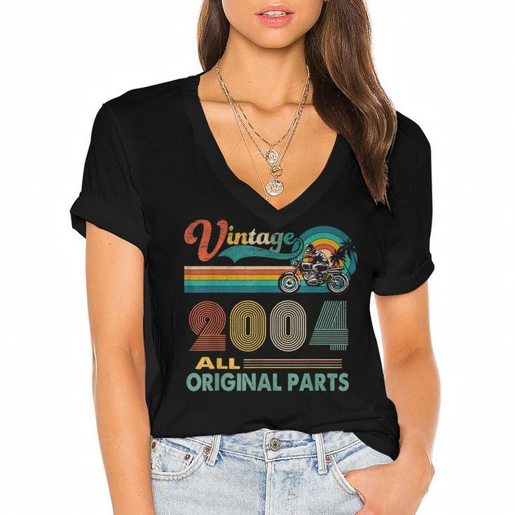 Funny 18Th Birthday Gifts Vintage Retro Motorcycle Born 2004  Women's Jersey Short Sleeve Deep V-Neck Tshirt