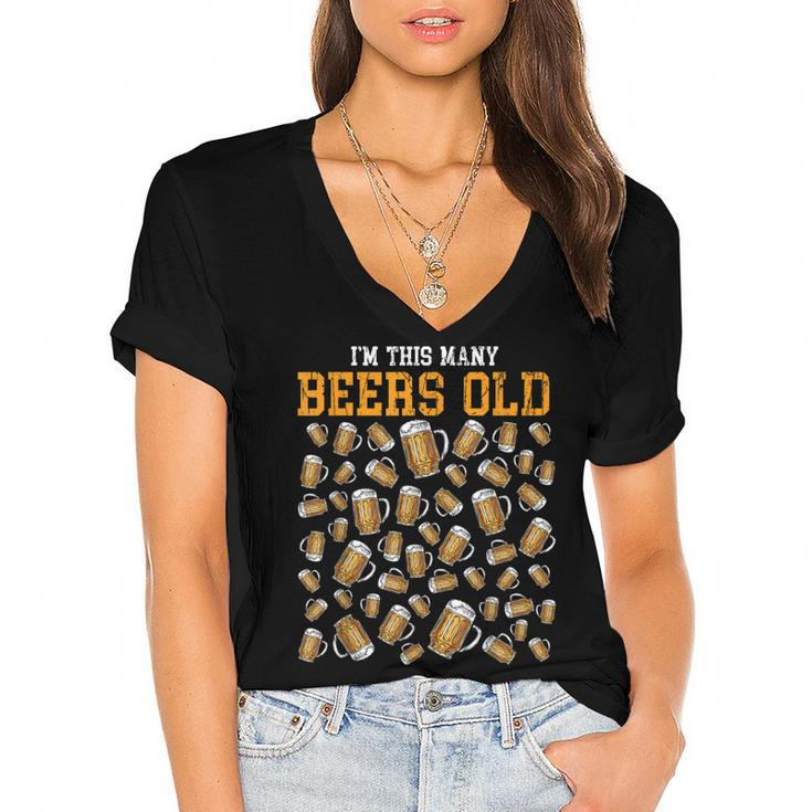 Funny 50 Years Old Birthday Im This Many Beers Old Drinking  Women's Jersey Short Sleeve Deep V-Neck Tshirt