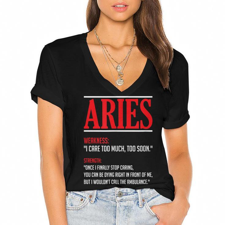 Funny Aries Facts Saying Astrology Horoscope Birthday  Women's Jersey Short Sleeve Deep V-Neck Tshirt