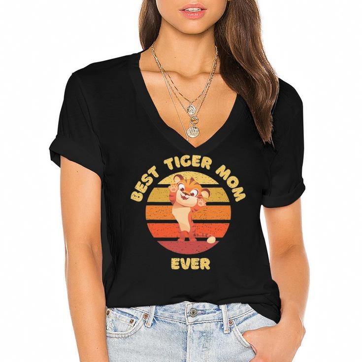 Funny Best Tiger Mom Ever Women's Jersey Short Sleeve Deep V-Neck Tshirt