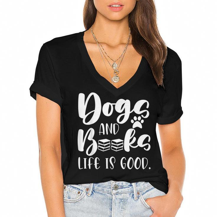 Funny Book Lovers Reading Lovers Dogs Books And Dogs  Women's Jersey Short Sleeve Deep V-Neck Tshirt
