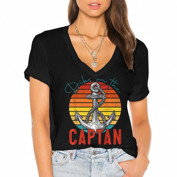 Funny Captain Wife Dibs On The Captain Vintage  V2 Women's Jersey Short Sleeve Deep V-Neck Tshirt