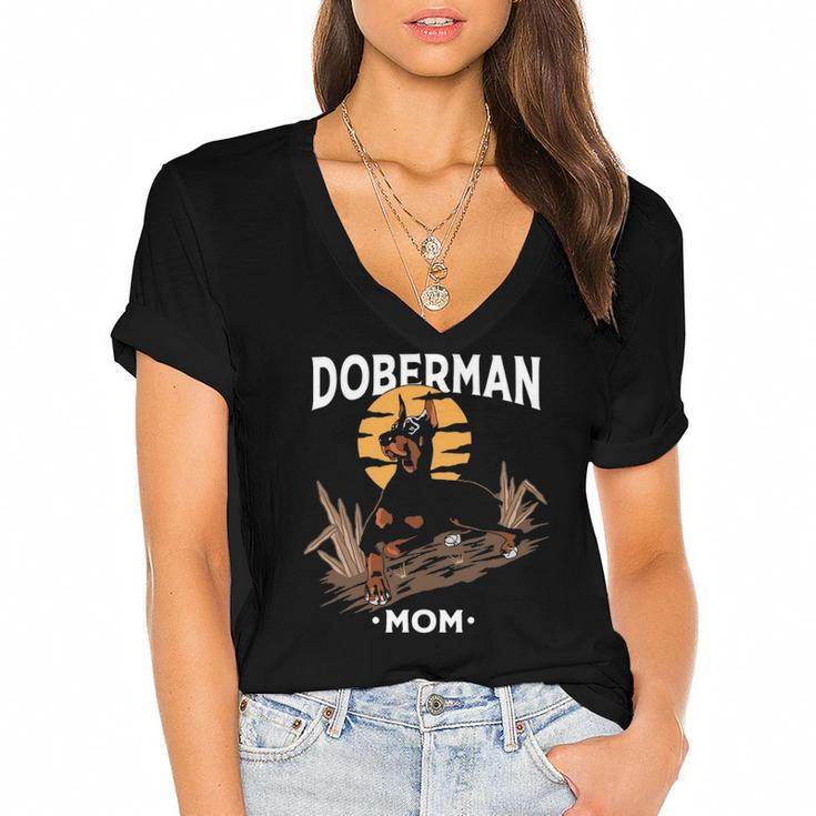 Funny Doberman Mom Art For Women Girl Dog Lover Mother&8217S Day Women's Jersey Short Sleeve Deep V-Neck Tshirt