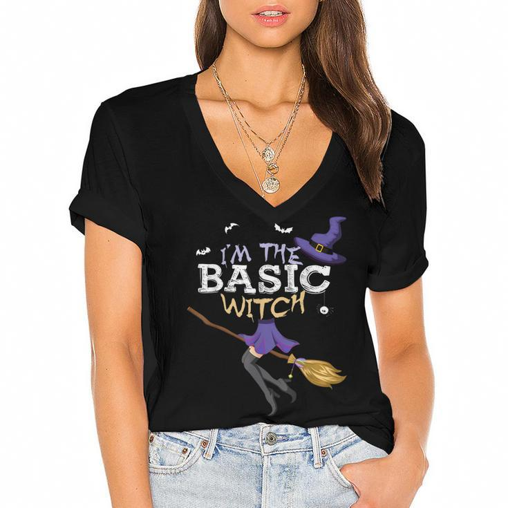 Funny Halloween Im The Basic Witch Matching Group  Women's Jersey Short Sleeve Deep V-Neck Tshirt