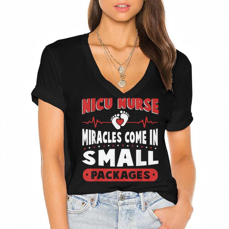 Funny Miracle Neonatal Intensive Care Unit Nicu Nurse   Women's Jersey Short Sleeve Deep V-Neck Tshirt