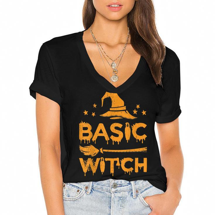 Funny Scary Basic Witch Halloween Costume  Women's Jersey Short Sleeve Deep V-Neck Tshirt