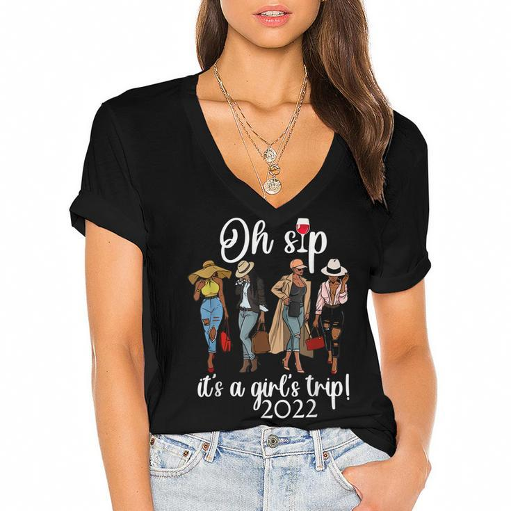 Girls Trip  Oh Sip It’S A Girls Trip Wine Party  Women's Jersey Short Sleeve Deep V-Neck Tshirt